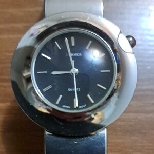 Bijoux Terner Silver Bracelet Watch with Black Dial.  New Battery.